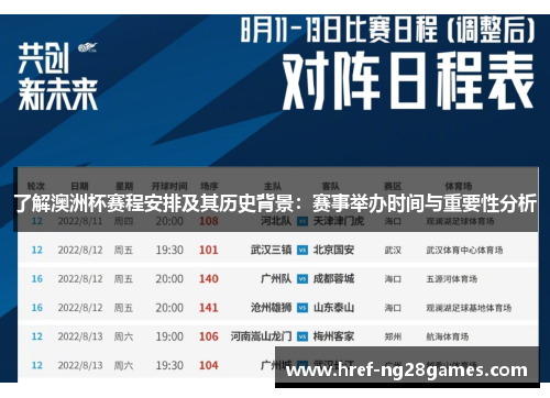 了解澳洲杯赛程安排及其历史背景:赛事举办时间与重要性分析 了解澳洲杯赛程安排及其历史背景:赛事举办时间与重要性分析