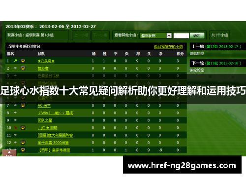 足球心水指数十大常见疑问解析助你更好理解和运用技巧