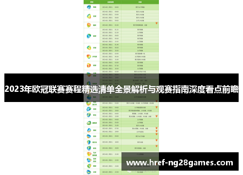 2023年欧冠联赛赛程精选清单全景解析与观赛指南深度看点前瞻